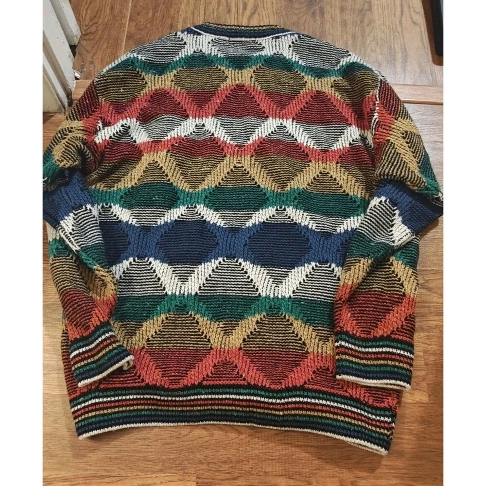 VTG 90s Norm Thompson Sweater Mens XL Multicolor Cosby Geometric Wool Blend